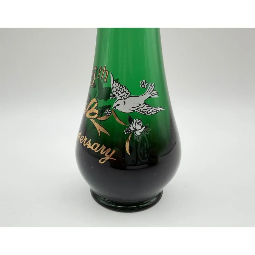 Viking Emerald Green Swung Glass Bud Vase 10.5” 35th Anniversary with Label MCM
